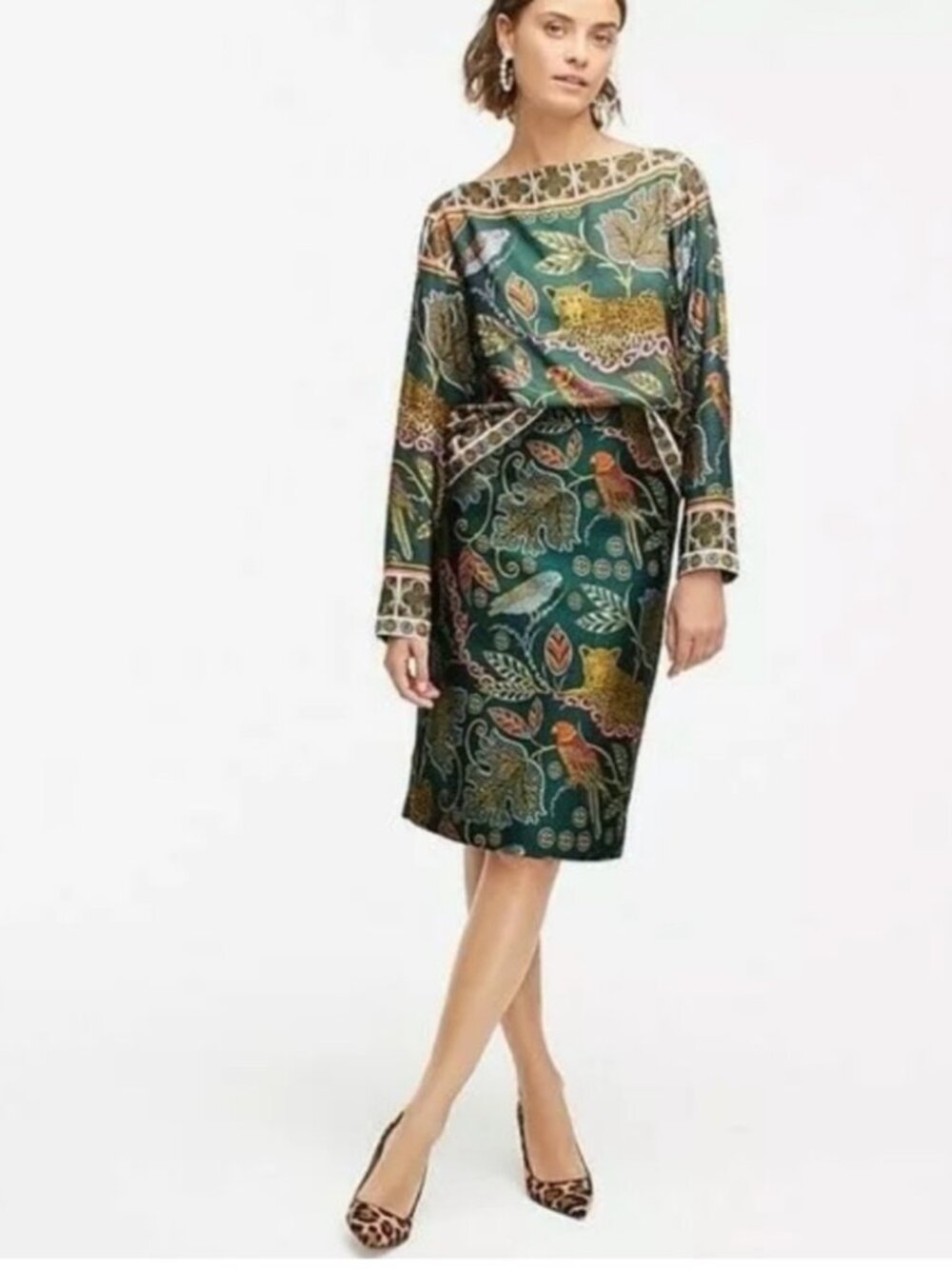 J. Crew No. 2 Pencil Skirt in Ornate Jungle Print Sz 8 - Picture 2 of 6